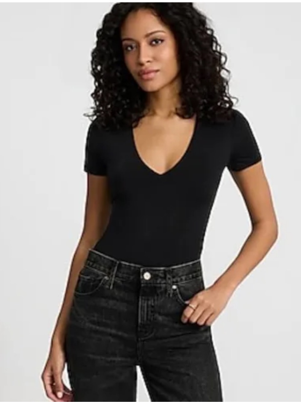 Gianni Bini Black Short Sleeve V-Neck Bodysuit Size XL